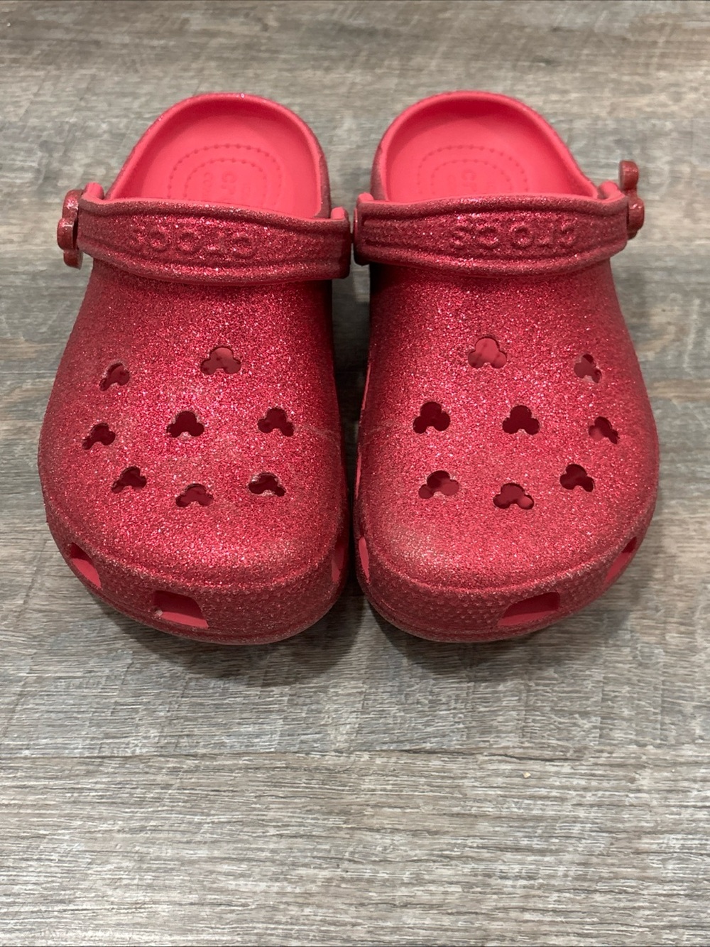 Crocs Disney Parks Hot Pink Glitter Icon Clogs Mickey Cutout Women’s Size 6
